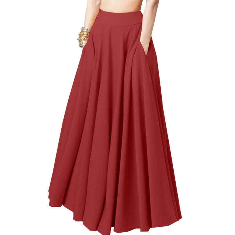 Plain-coloured half-length pleated skirt for women