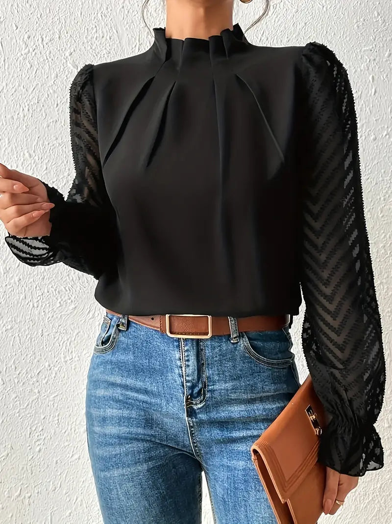 Chic pleated top with mesh sleeves for women