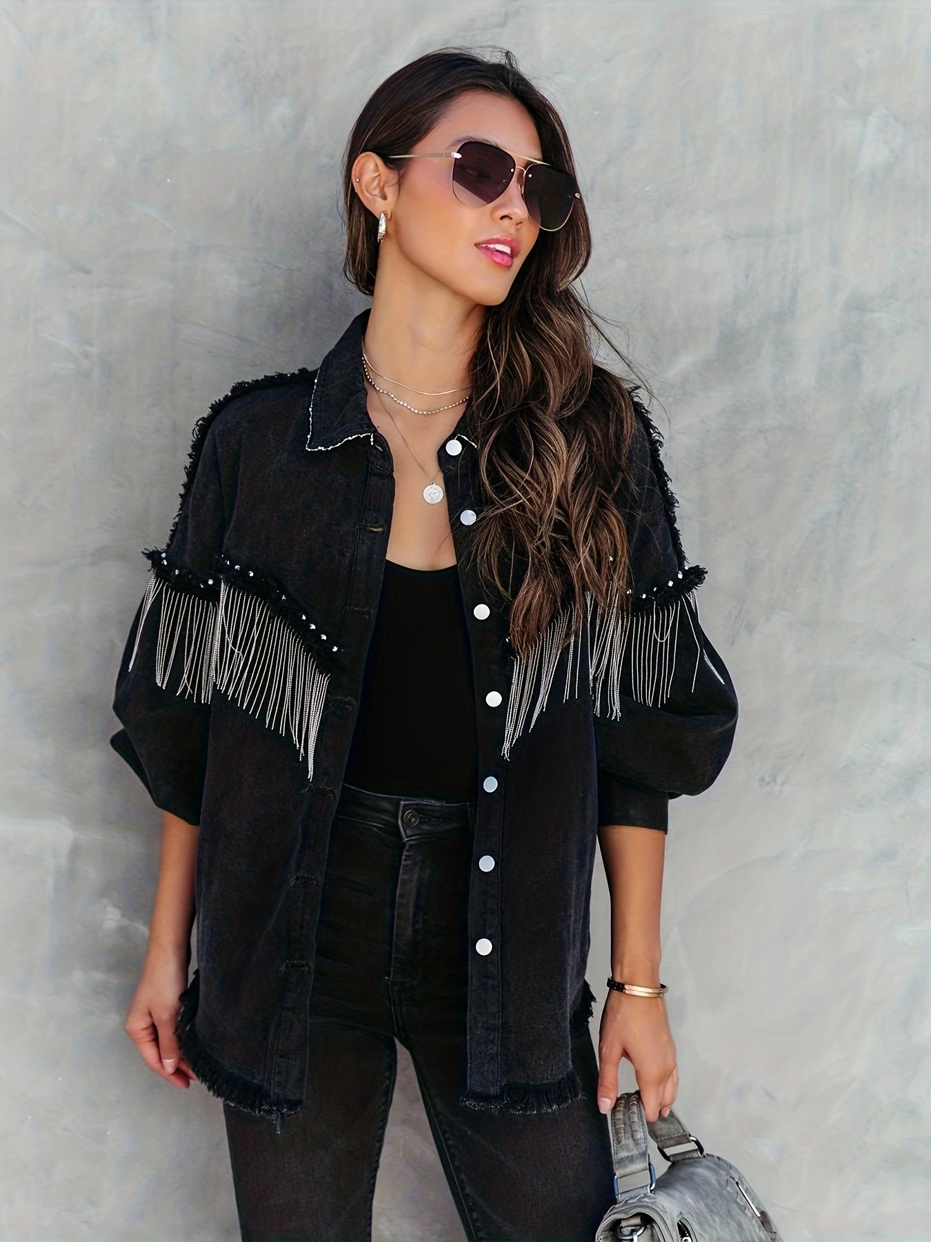 Elle - stylish denim jacket with tassels