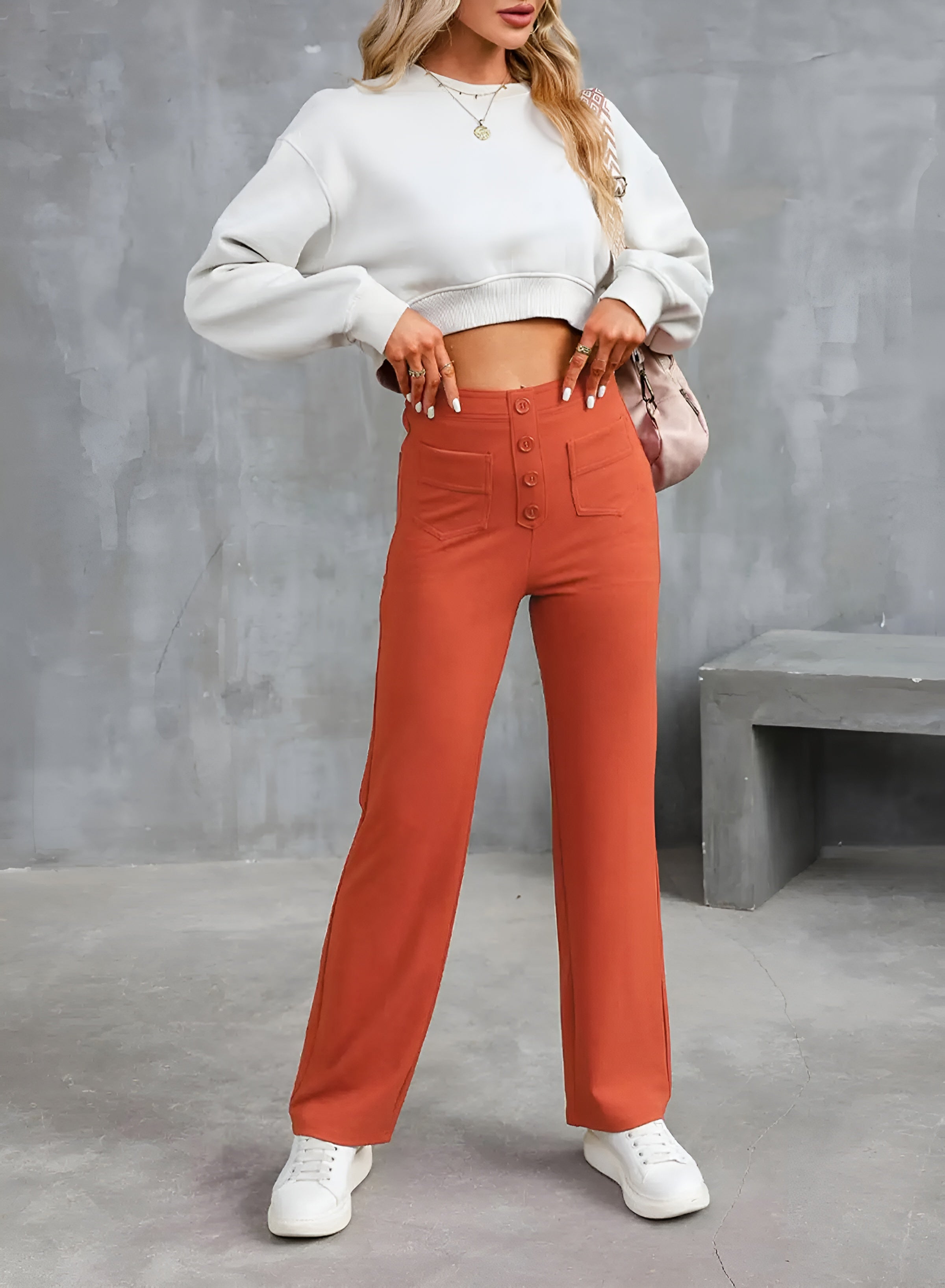 Greta Pants - High waisted elastic pants with wide leg elegance