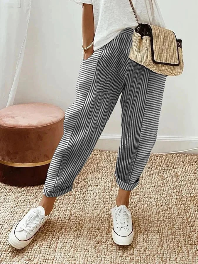 Striped cotton trousers