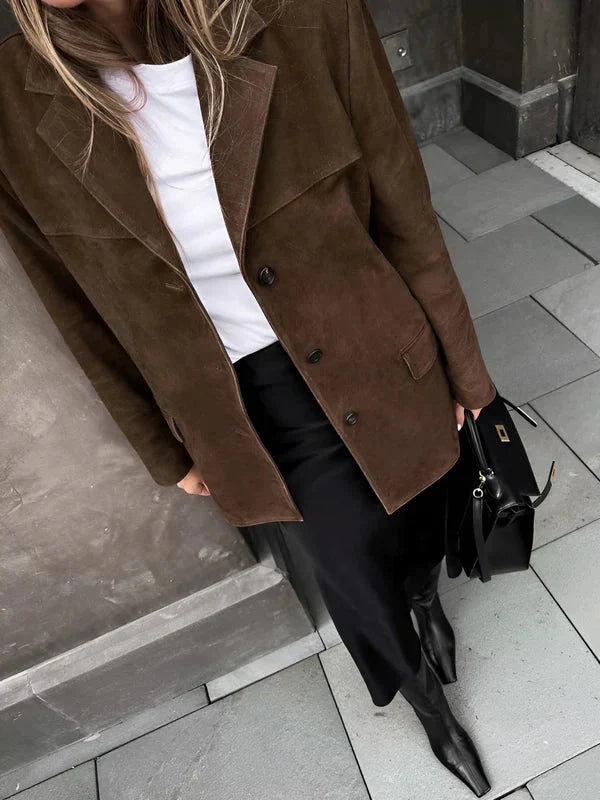 Brown Suede Buttoned Jacket