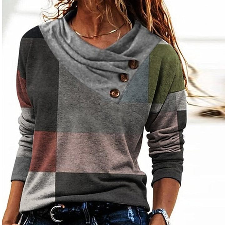 Button Collar Patchwork Sweater