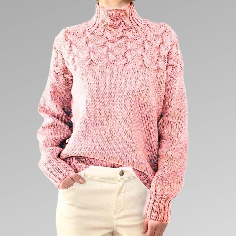 Cable-Knit High-Neck Sweater