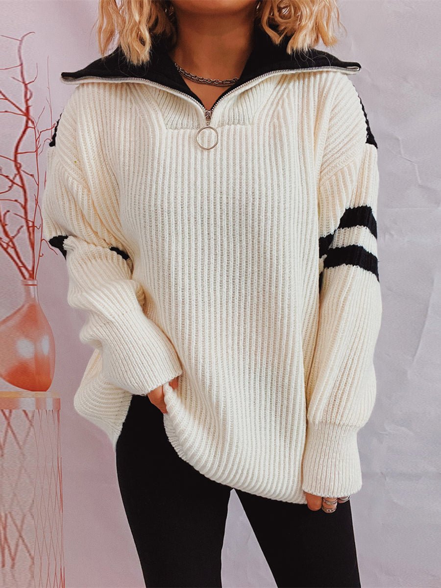 Casual Half-Zip Ribbed Sweater