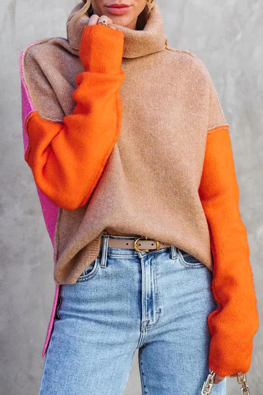 Colorblock Turtleneck Sweater