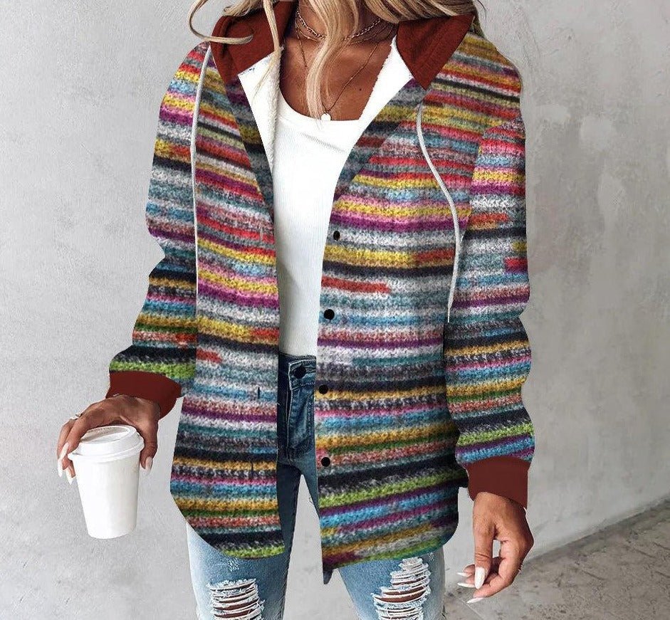 Colorful Striped Hooded Cardigan