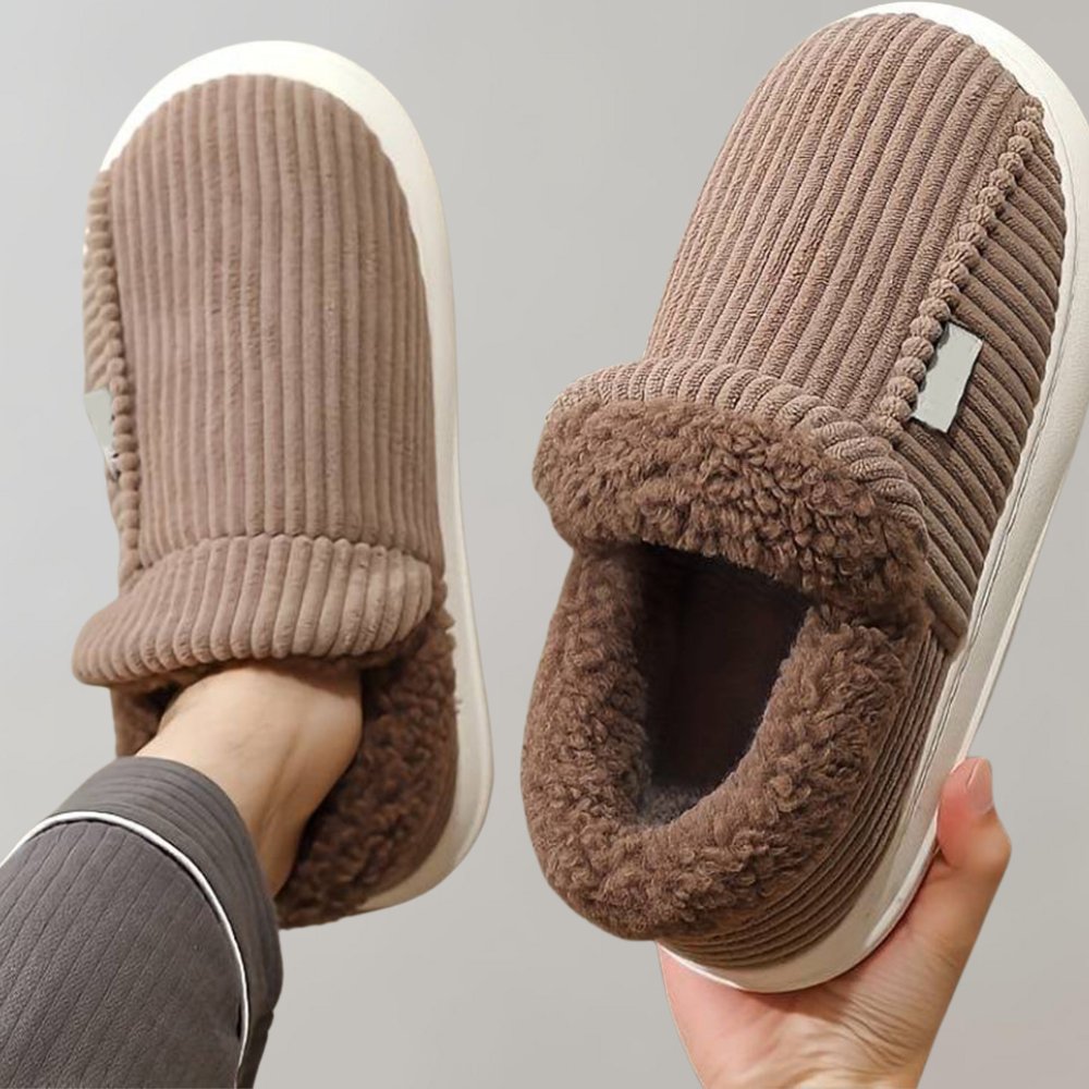 Corduroy Plush-Lined Indoor Slippers