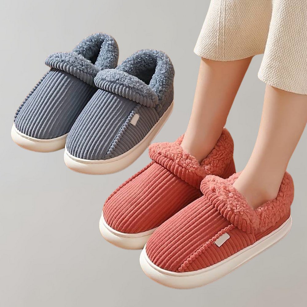 Corduroy Plush-Lined Indoor Slippers