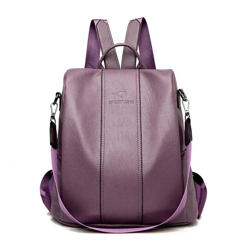 Women's leather backpack with thick and durable PU leather, soft carrying straps, several zip compartments