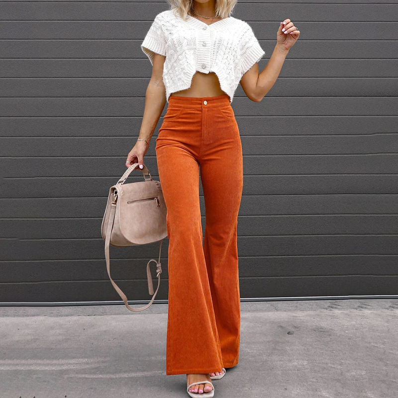 Corduroy trousers with flare and high waist