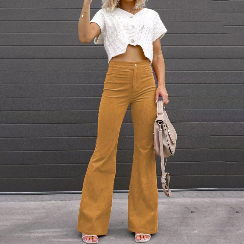 Corduroy trousers with flare and high waist