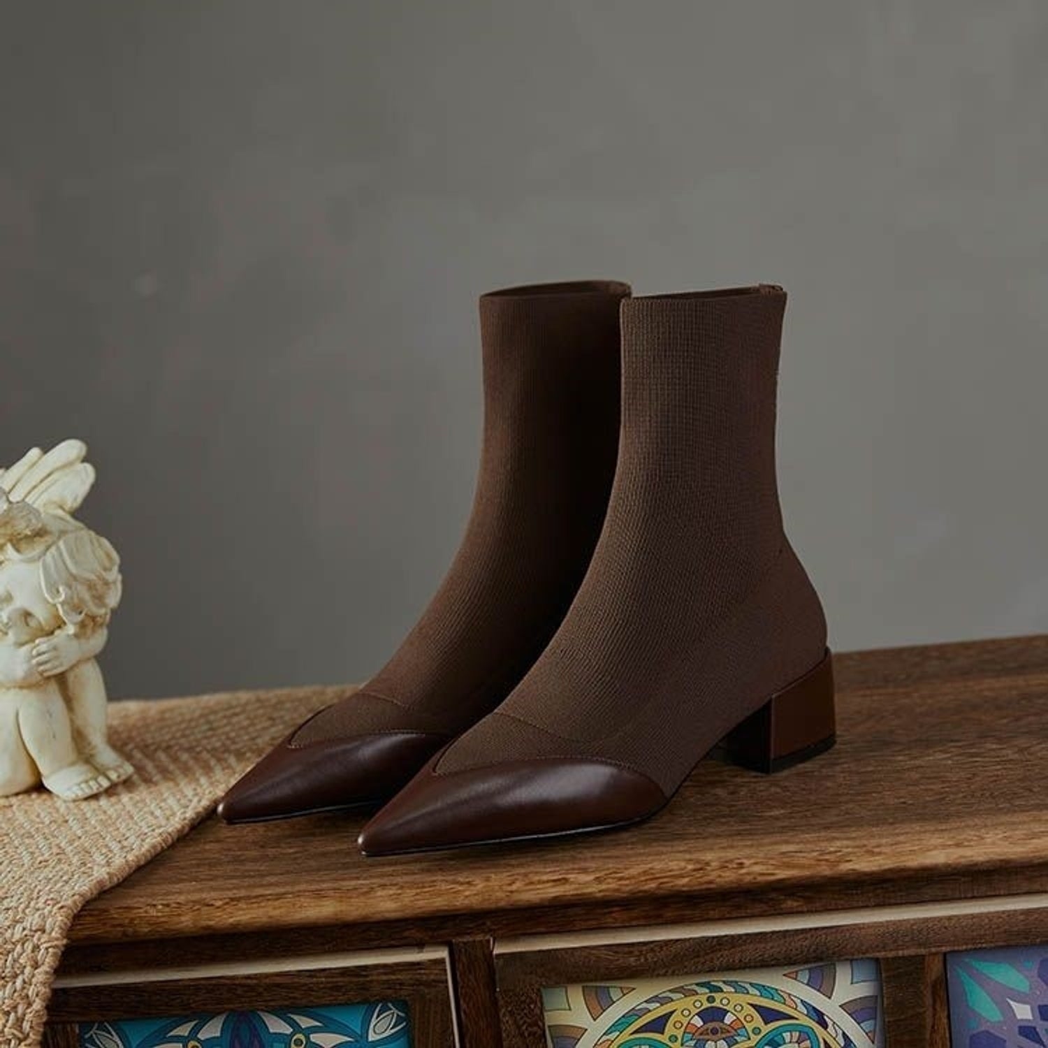 Elegant sock boots with leather accent