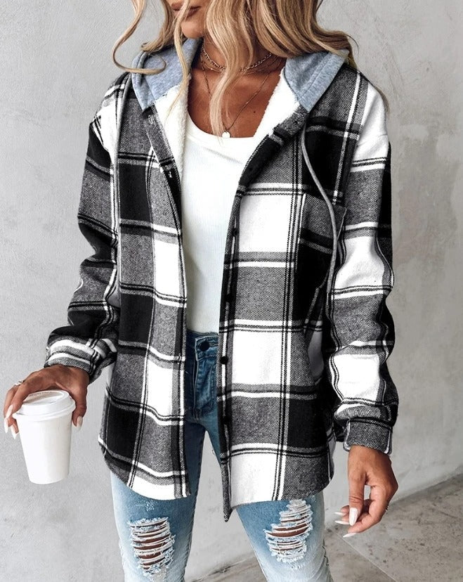 Women's autumn hoodie with checked pattern