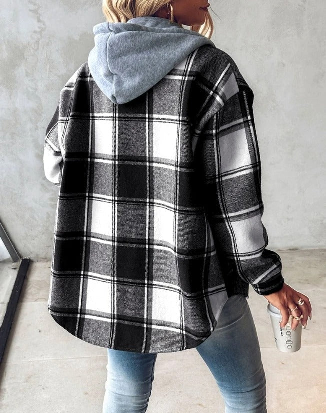 Plaid Hooded Overshirt for women