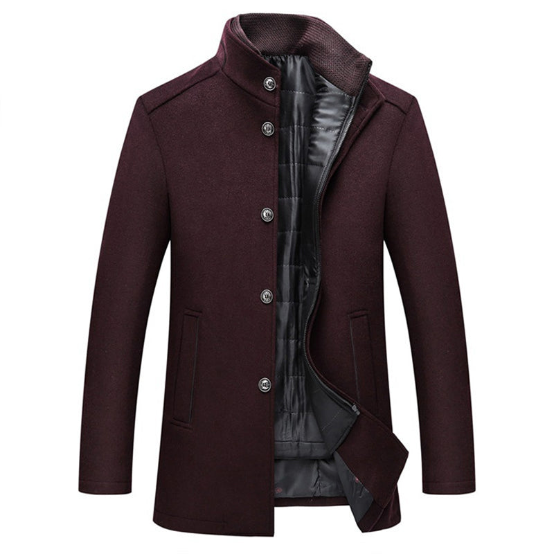 Men's Warm Wool Stand Collar Long Coat