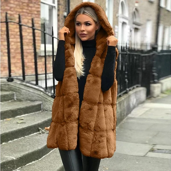 Hooded waistcoat with faux fur