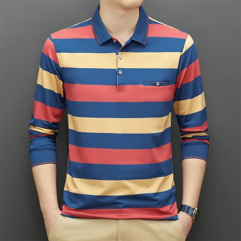 Casual Striped Checked Polo Shirt