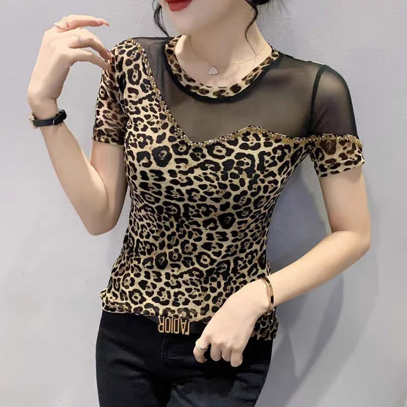 Women's Leopard Print Maas Top Beaded Shirt