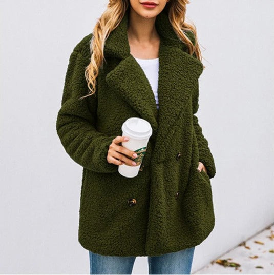 Women's double-breasted teddy coat