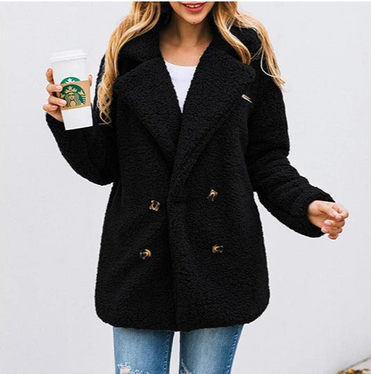 Women's double-breasted teddy coat