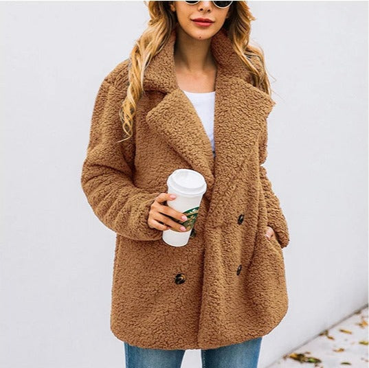 Women's double-breasted teddy coat