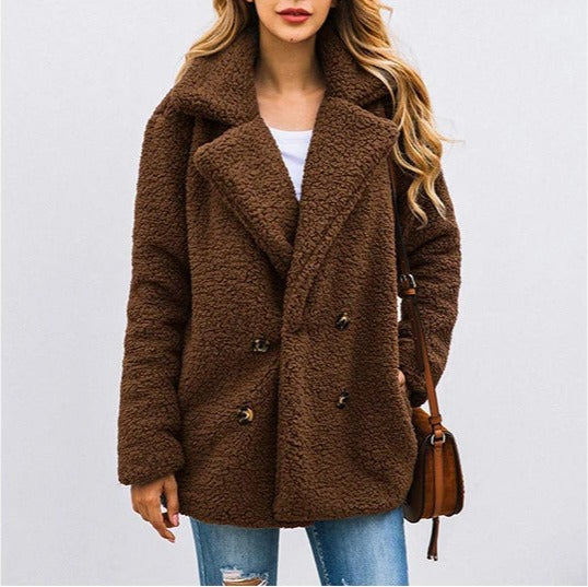 Women's double-breasted teddy coat