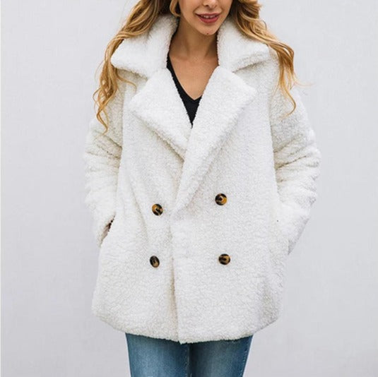 Women's double-breasted teddy coat