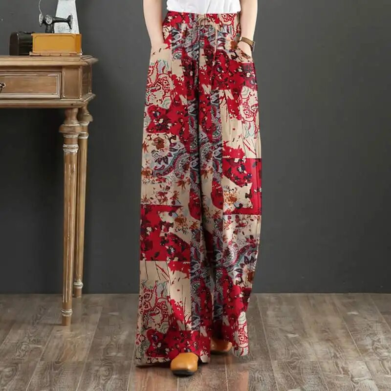 Women's Elastic Waist Wide Leg Bohemian Trousers