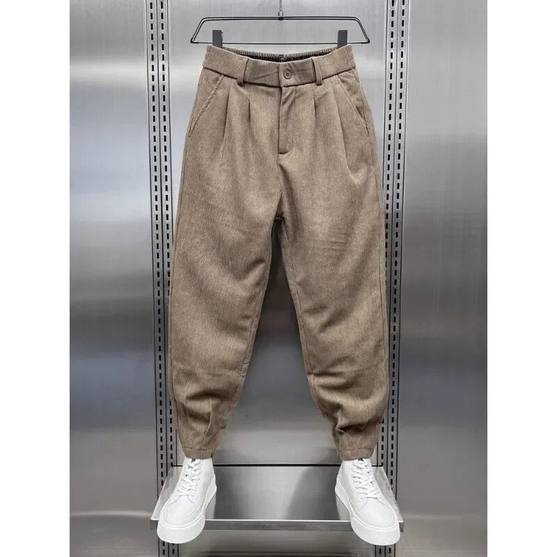 Ankle length corduroy harem trousers for men