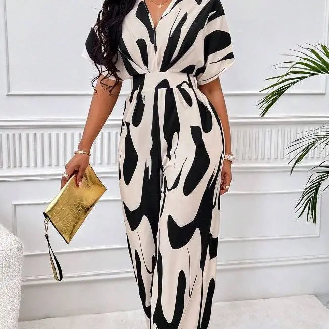 Women's High Waist Wide Leg Abstract Print Jumpsuit