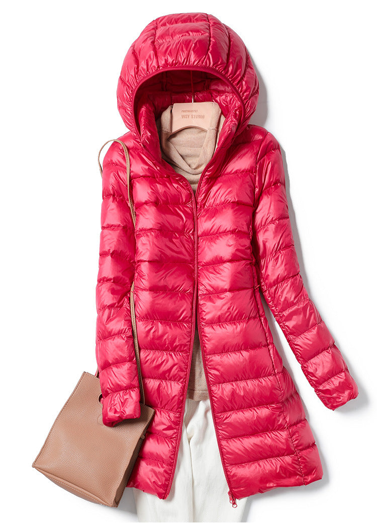 Long, thin down jacket for women