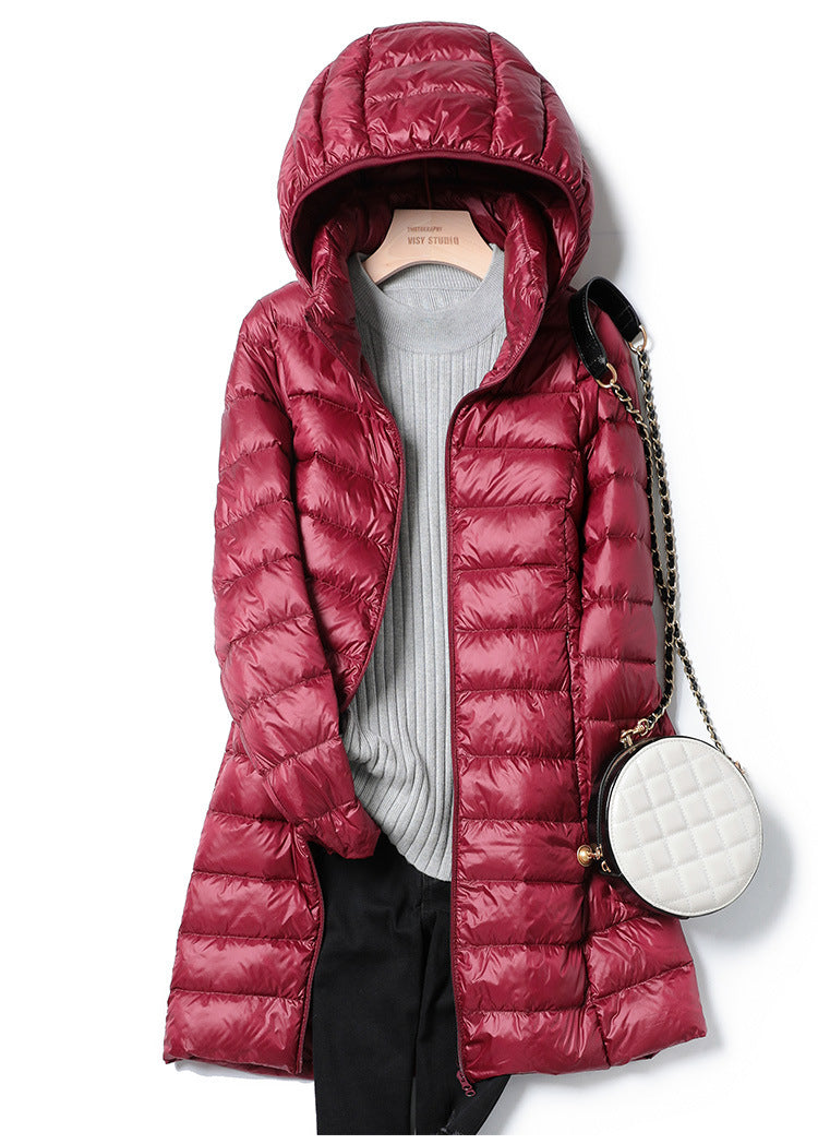 Long, thin down jacket for women