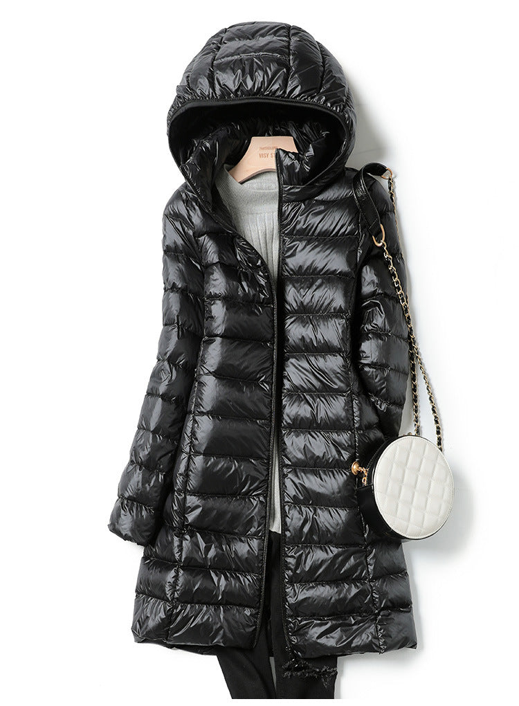 Long, thin down jacket for women