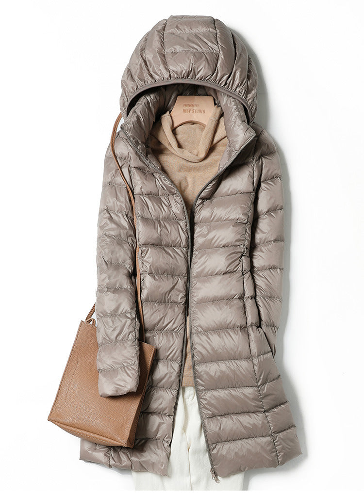 Long, thin down jacket for women