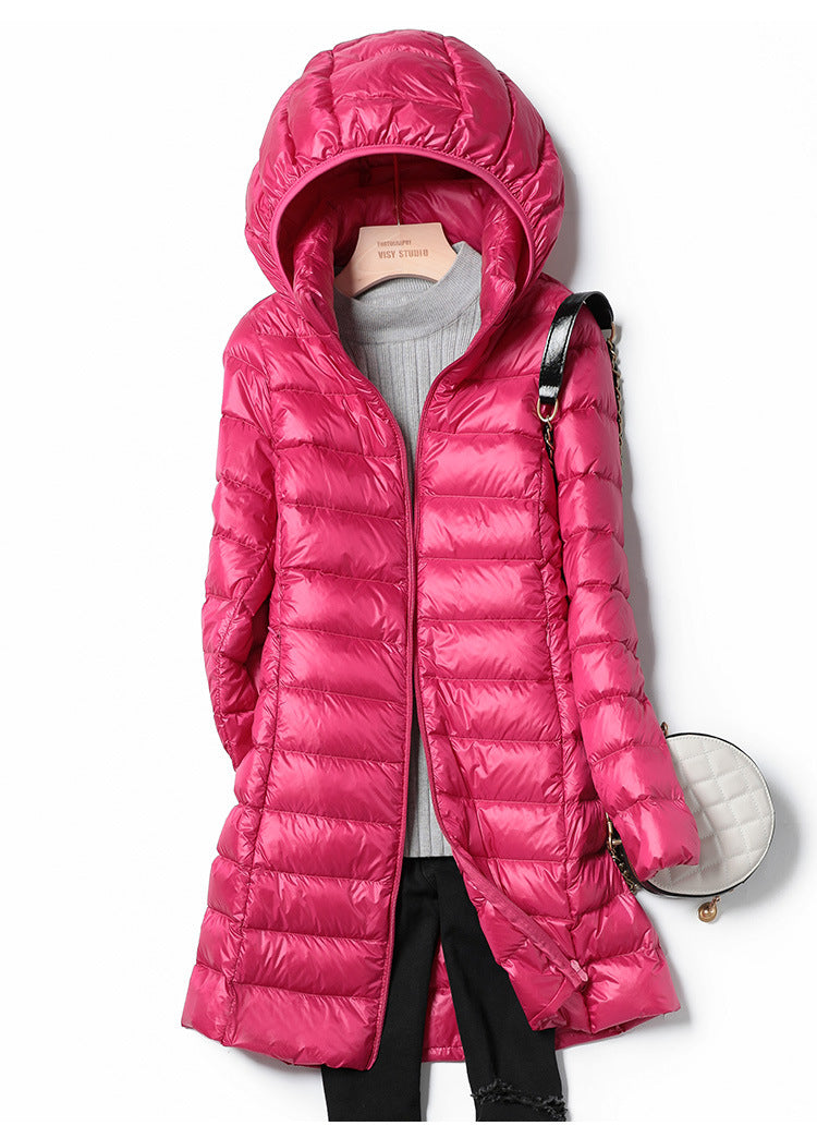 Long, thin down jacket for women