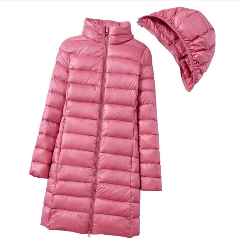 Long, thin down jacket for women