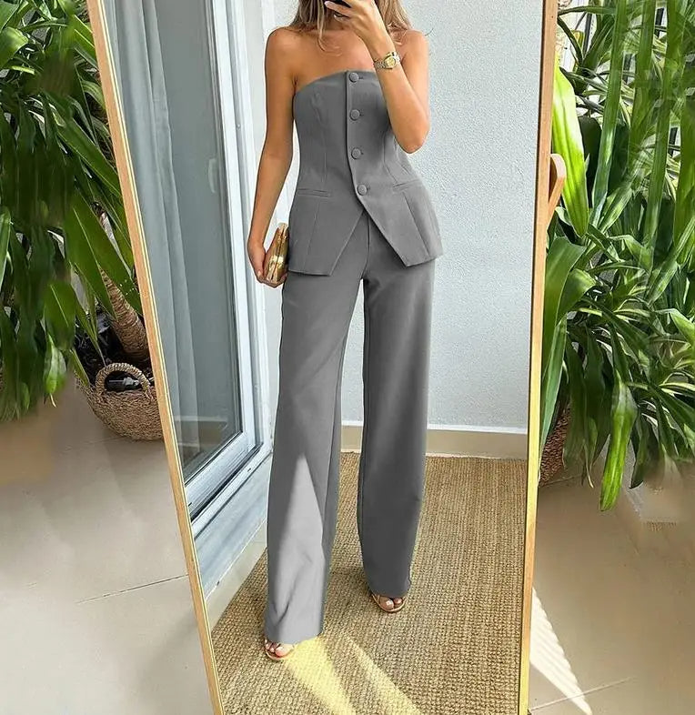 Della - Sleeveless Buttoned Top and Pants Set