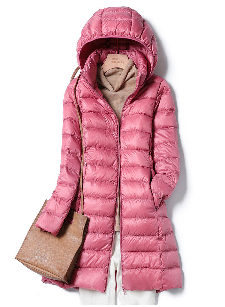 Long, thin down jacket for women