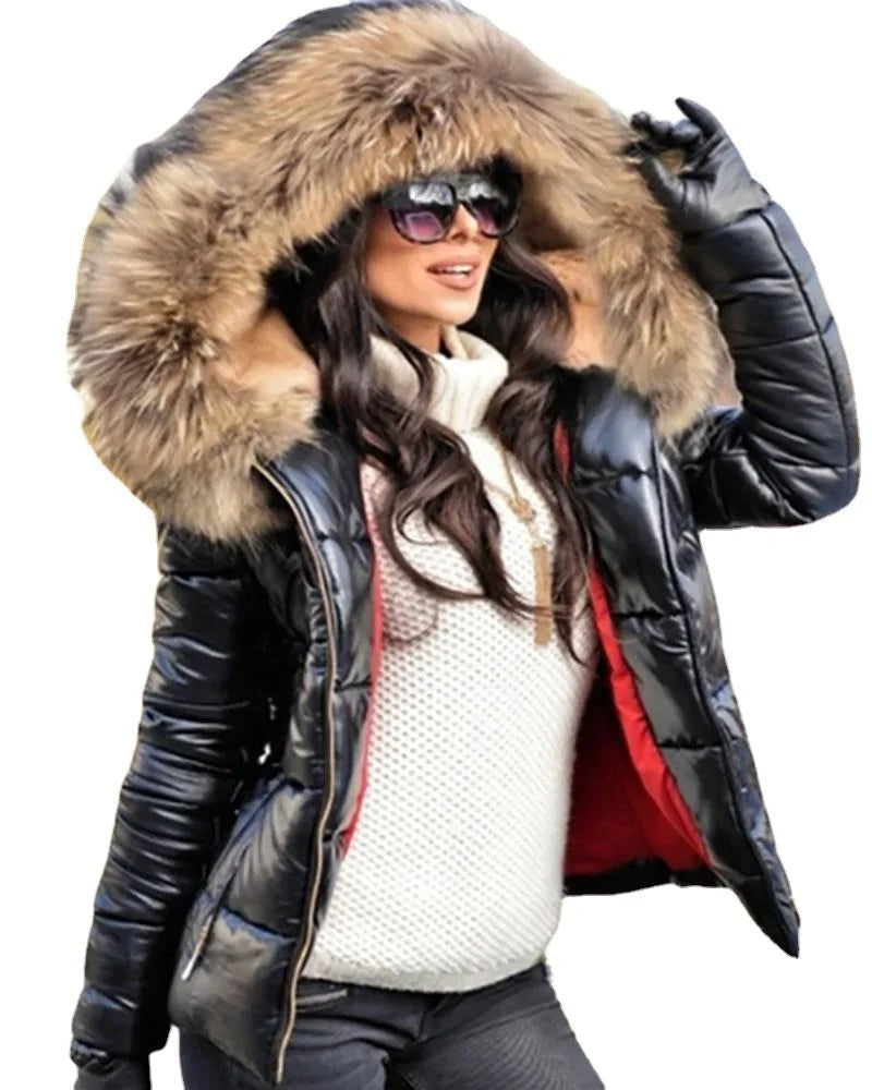 Stylish jacket with faux fur lining, hood and collar