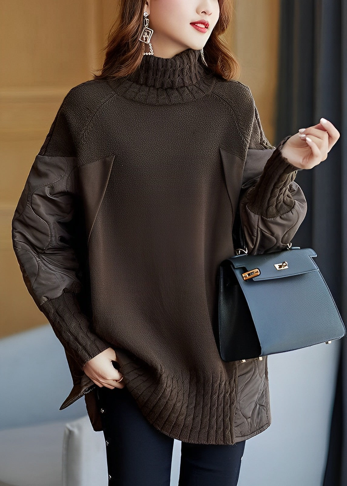 Wide-cut coffee turtleneck jumper