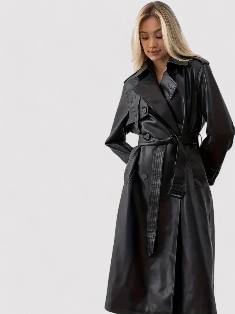 Ancien | Women's Stylish Leather Trench Coat with Belt