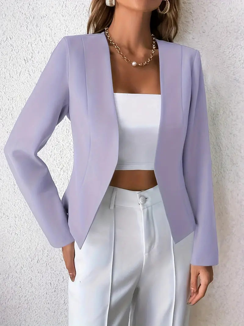 Professional Chic Blazer With Open Front and Long Sleeves