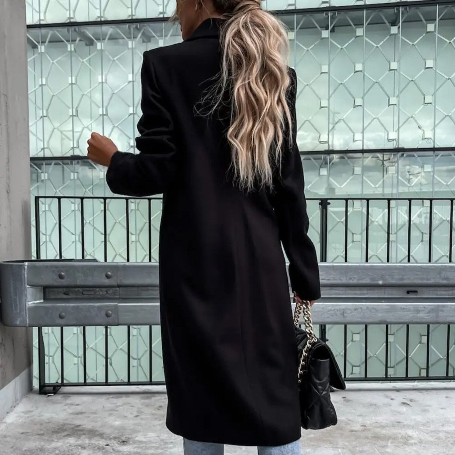 Elegant Double-Breasted Long Coat for Women