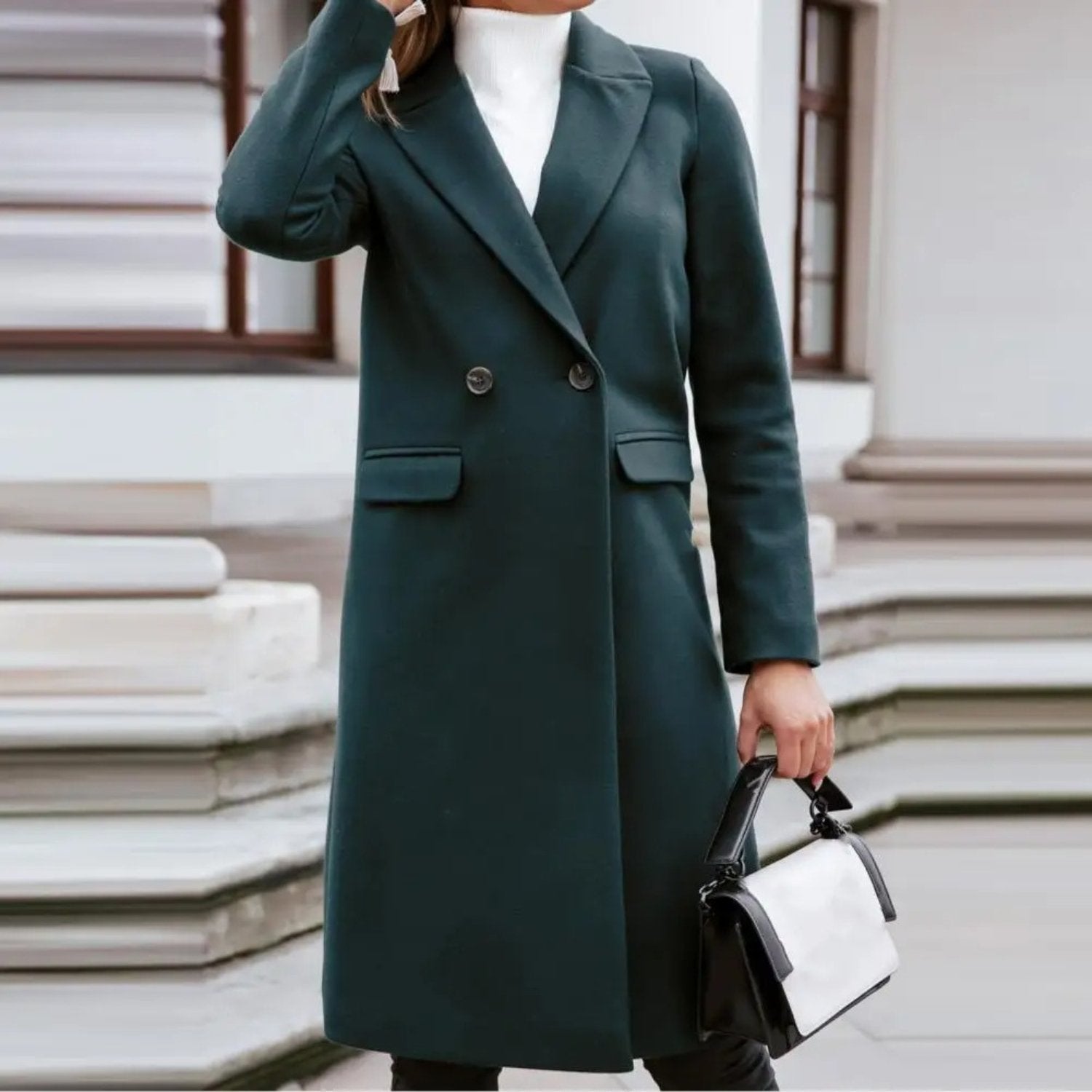 Elegant Double-Breasted Long Coat for Women