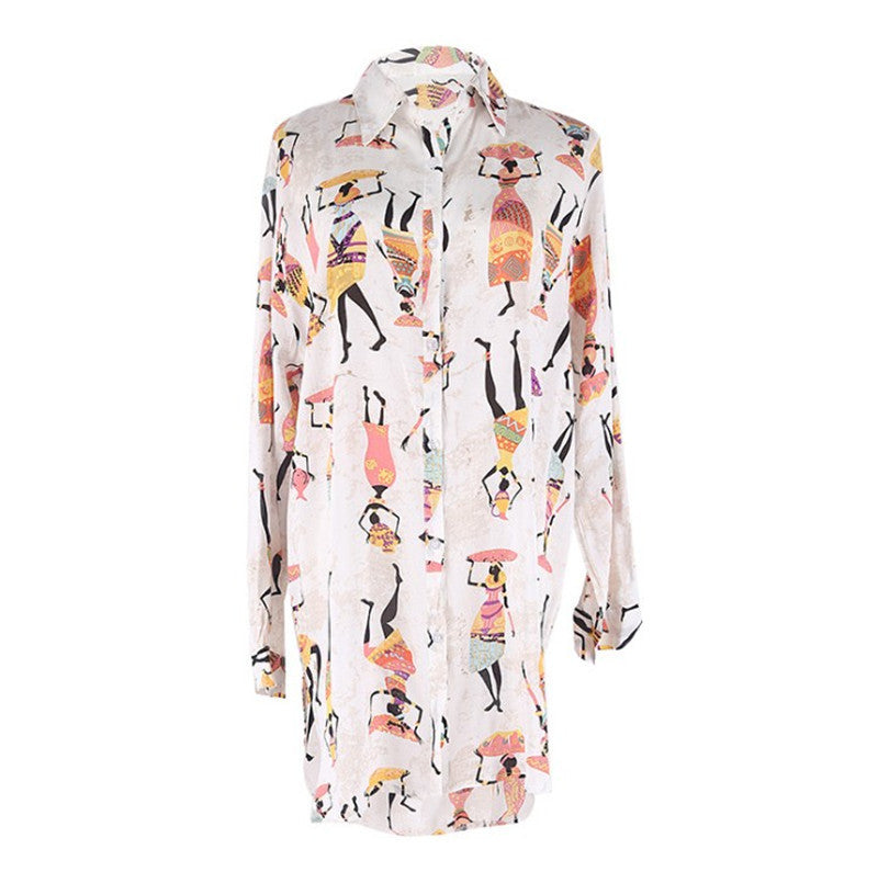 Luxury Beach Cartoon Printed Shirt Style Cover-up