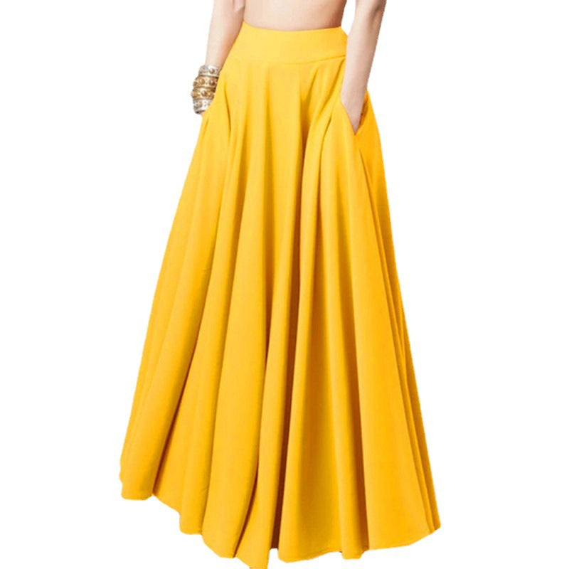 Plain-coloured half-length pleated skirt for women