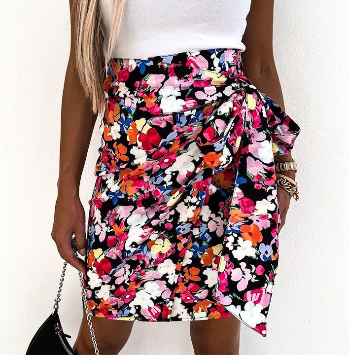 Modern High Waist Floral Irregular Slim Skirt