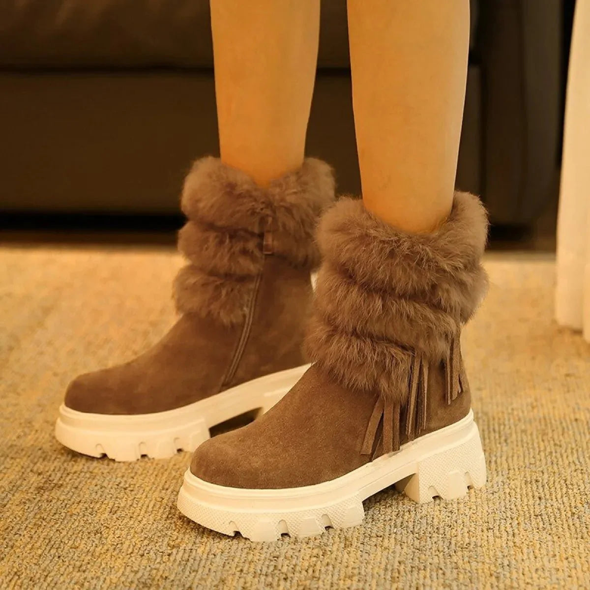 Faux Fur Trim Ankle Boots