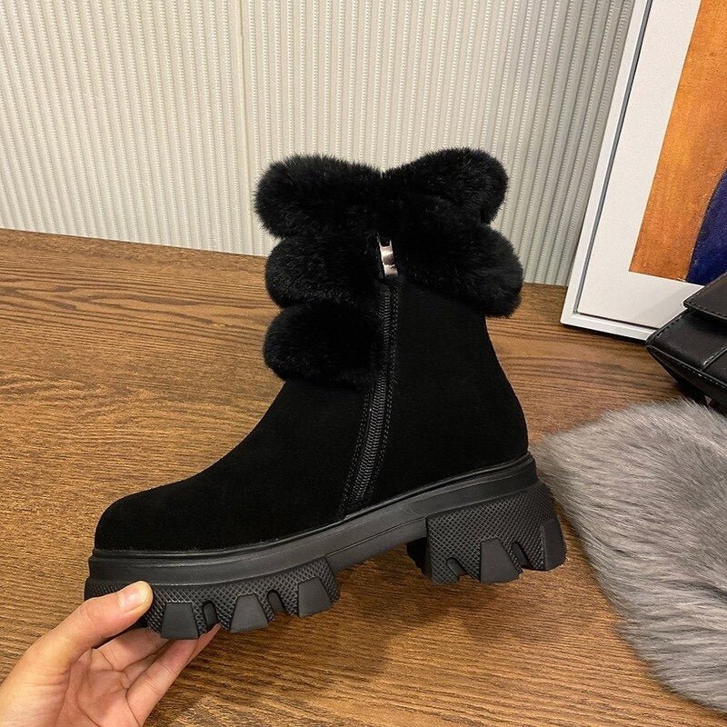 Faux Fur Trim Ankle Boots